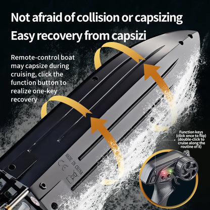 The ANTSIR HJ812 RC Boat features a 2.4GHz remote control with 120m range and 25km/h speed.