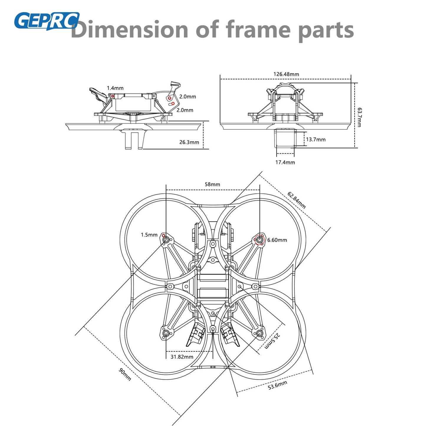 GEPRbimension of frame parts 126.48mm 14mm 2.O