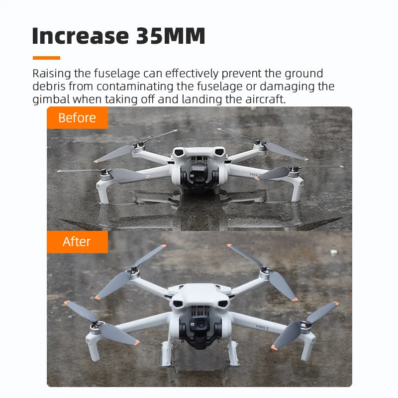 Foldable Landing Gear for DJI MINI 3/ for MINI 3 PRO Extender Long Leg Foot Protector Stand for MINI 3 Drone Accessories 13 Increase 35MM Raising the fuselage can effectively prevent the ground debris from contaminating the