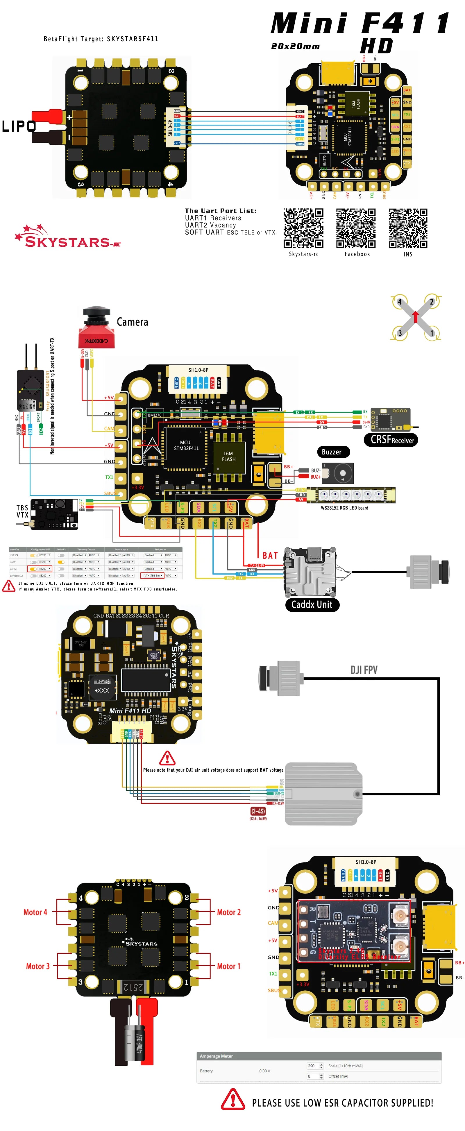 Skystars F411 Mini HD Flight Controller Stack - 20x20mm Ko40 40A 3-6S ESC Stack for Betaflight RC Drone FPV Racing 7 Skystars F411 Mini HD Flight Controller Stack - 20x20mm Ko