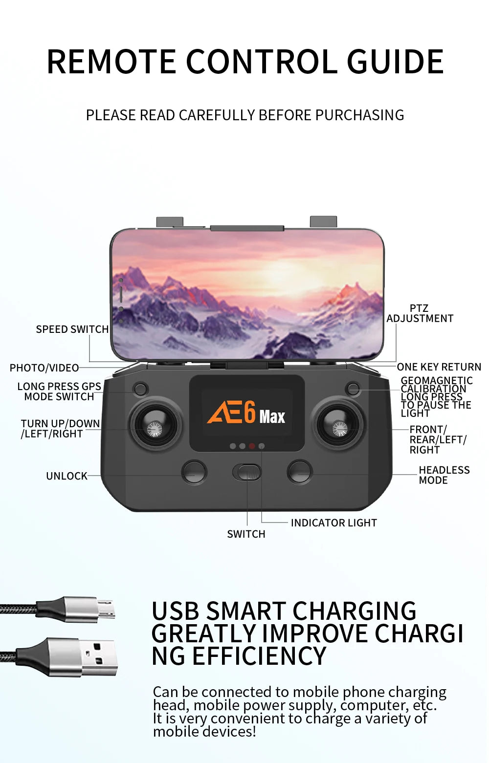 New AE6 / AE6 Max Drone - GPS 4K HD Professional Camera 5G FPV Visual Obstacle Avoidance Brushless Motor Quadcopter Drones RC Toys Professional Camera Drone 49 New AE6 / AE6 Max Drone, REMOTE CONTROL GUIDE PLEASE READ BEFORE PURCHASING
