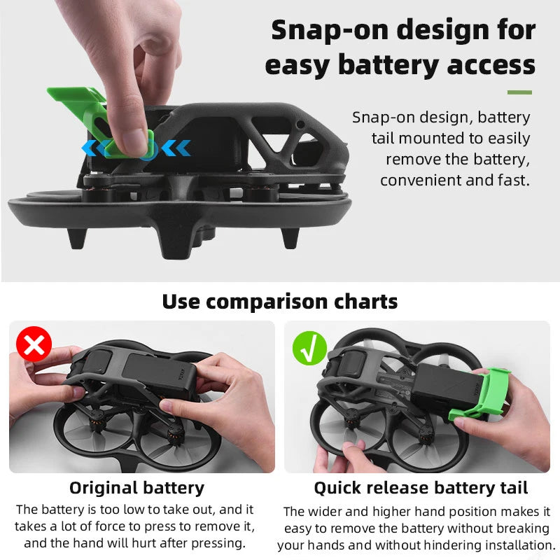 Flight Tail for DJI Avata, snap-on design, battery tail mounted to easily remove the battery, convenient and fast .