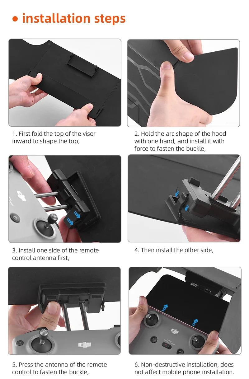 Phone Sun Shade for DJI MINI 3 PRO/MAVIC 3/MAVIC AIR 2/2S/MINI 2 Remote Controller Sunshade Hood Drone RC-N1 Accessories 16 install one side of the remote 4. Then install the other side, control antenna first .