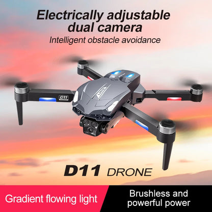 The D11 Drone features adjustable cameras, obstacle avoidance, and powerful brushless motors for a strong and impressive flight.