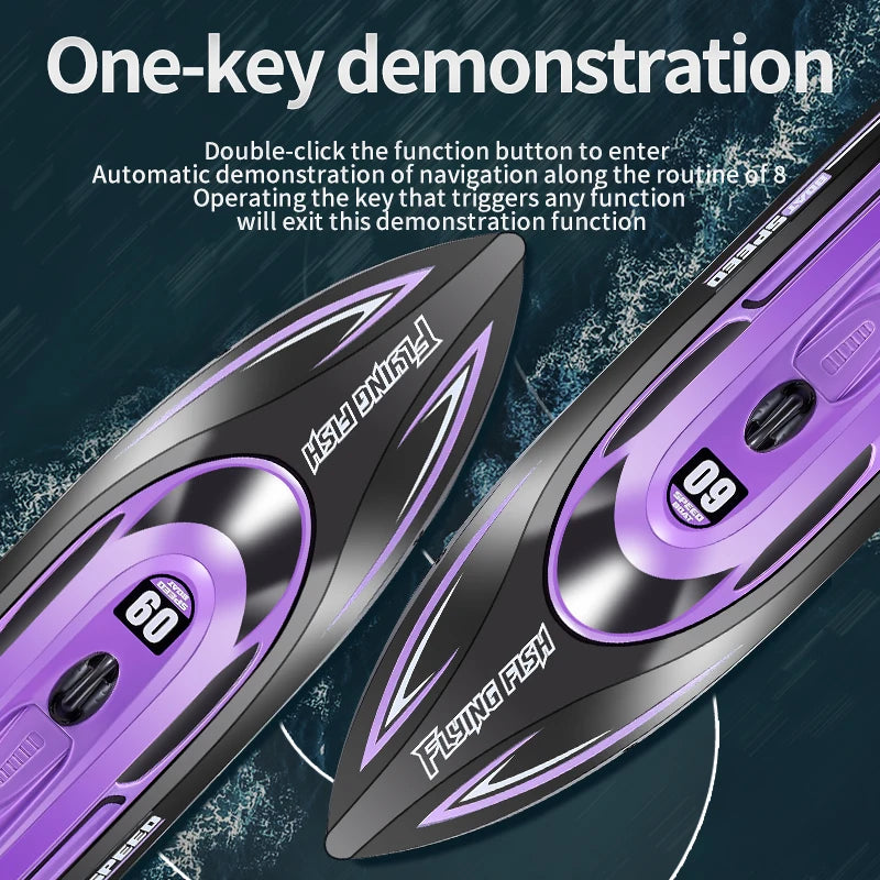 ANTSIR HJ812 RC Boat, One-key demo: double-click function button for automatic navigation; any key exits mode.