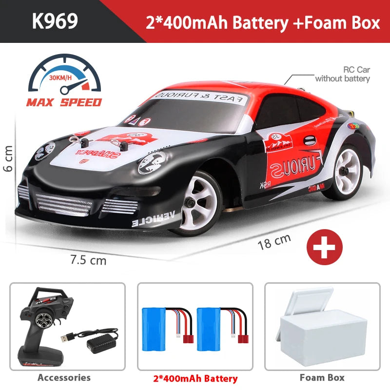 WLtoys K969 Samochód RC Drift 1:28, prędkość 30KM/H, 4WD, metalowe podwozie, system 2.4GHz