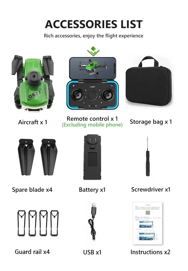 CONUSEA 0677 Drone - 4k Drones with Dual camera HD 4k Optical Flow FPV WIFI Quadcopter Obstacle Avoidance RC Drones Toys 25 CONUSEA 0677 Drone - 4k Drones with Dual camera, CONUSEA 0677 Drone, accessories list rich accessories, the flight experience x2 enjoy 0677