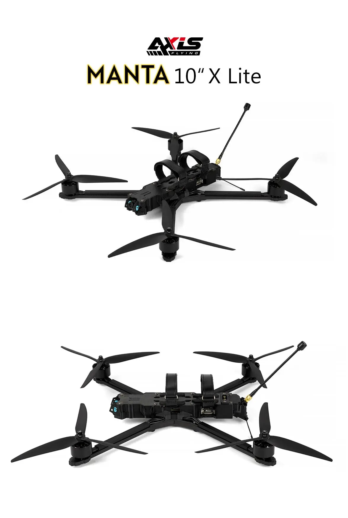 The Axisflying Manta 10 X Lite is a 10-inch FPV drone with a composite material body, suitable for airplanes and remote control toys.