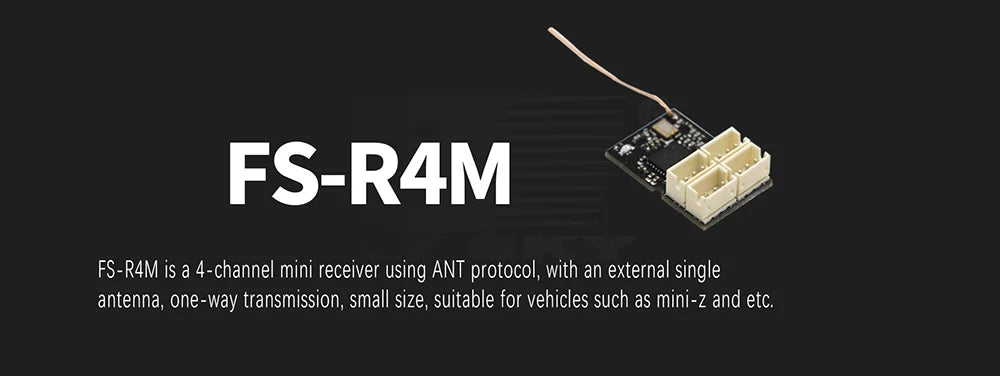 FLYSKY FS-R4M 2.4GHz 4CH RC Receiver, FS-RAM is a 4-channel mini receiver ANT protocol, with an external single