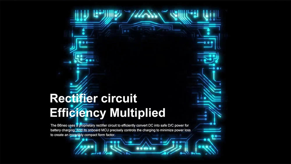 2023 SkyRC B6neo Smart Charger, Bbneo uses proprietary rectifier circuit to efficiently convert DC into safe DIC power