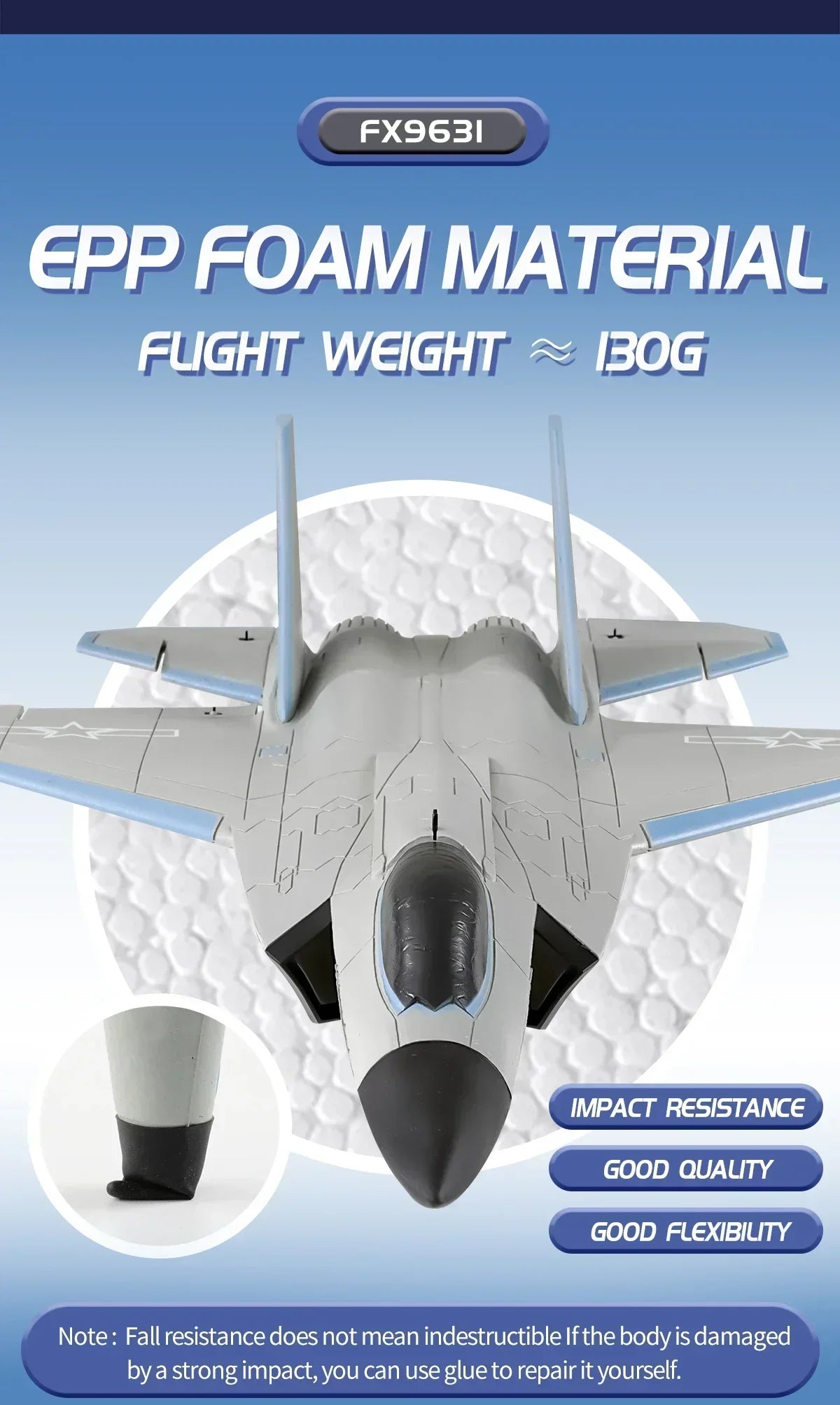 Introducing FX9631 J-35 Large Size Bypass Fighter, a 4-channel brushless remote control fixed-wing airplane with good impact resistance and flexibility.