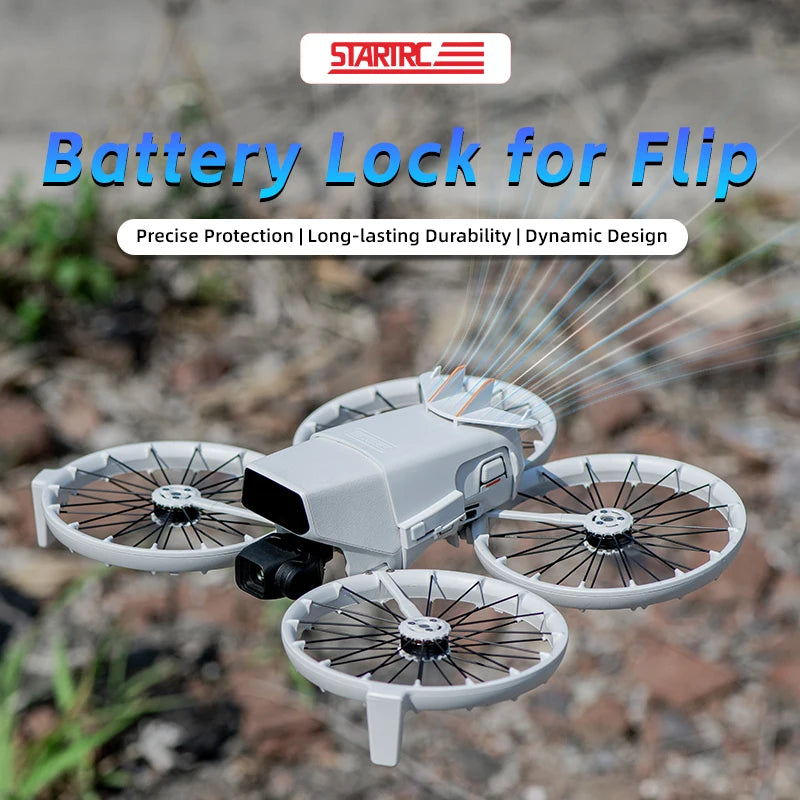 STARTRC Battery Lock for Flip: lightweight (22g), durable, precisely designed (82.61×70×71.43mm) for secure battery protection and dynamic performance.