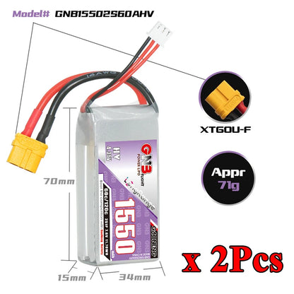 GNB 2S 3S 4S 6S HV 7.6V 11.4V 15.2V 22.8V 1550mAh 60C/120C Lipo Battery for RC Car Truck Buggy FPV Drones Airplane RC Parts