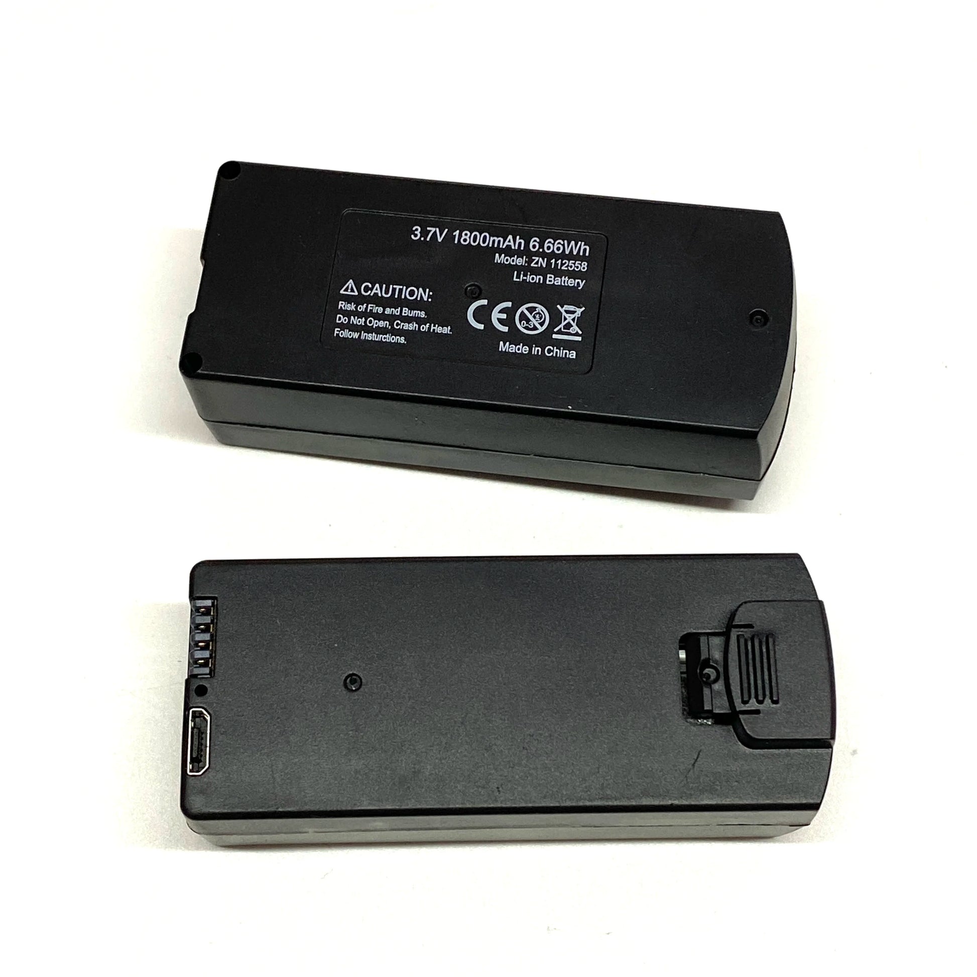 S132 Drone Battery, The text describes a drone battery with specifications (3.7V, 1800mAh) and warnings about fire and cell crashes.