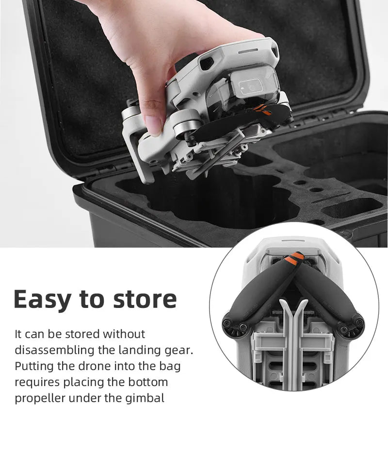 easy to store The drone can be stored without disassembling the landing gear . putting the