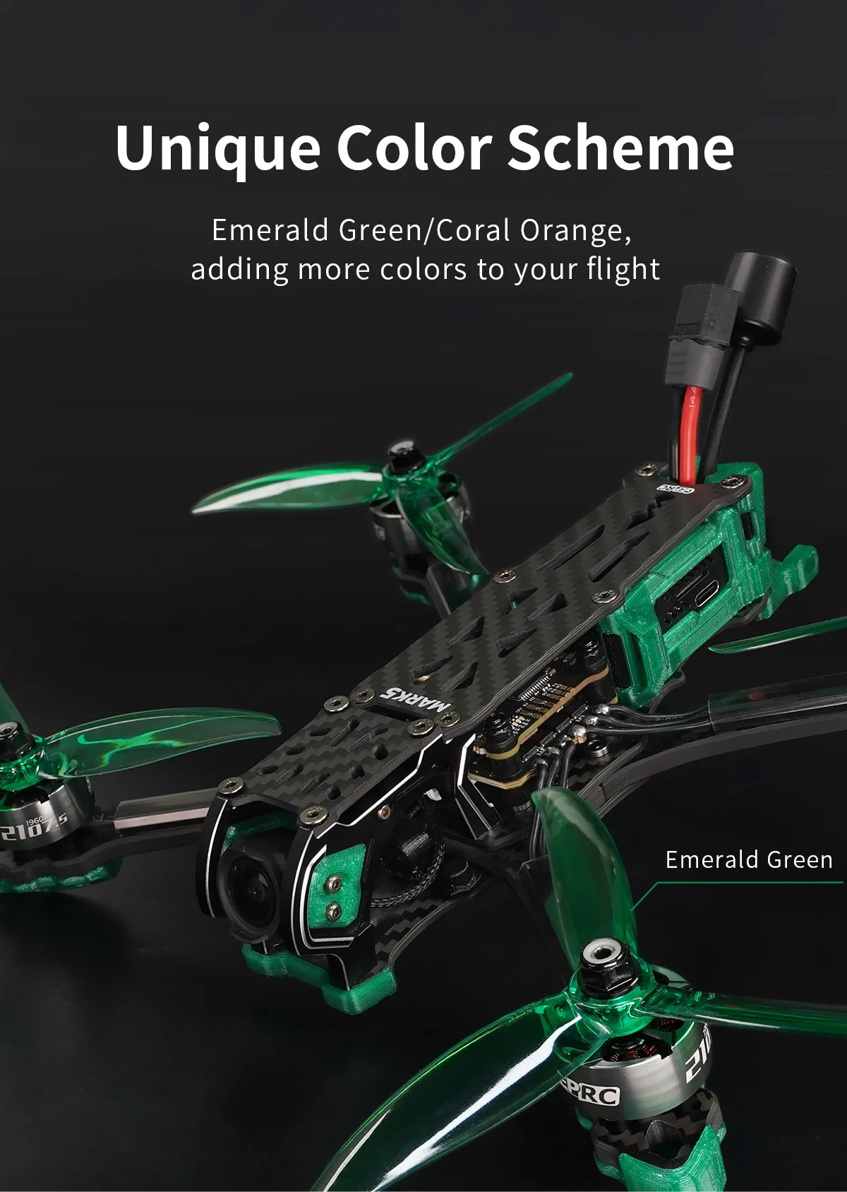GEPRC New MARK5 HD O3 Freestyle FPV Drone - VTX O3 Air Unit Green System 6S RC FPV Built Bluetooth Quadcopter Freestyle Drone 10 GEPRC New MARK5 HD O3 Freestyle FPV Drone, Emerald Green/Coral Orange, adding more colors to your flight Emerald Green Syovi 2187