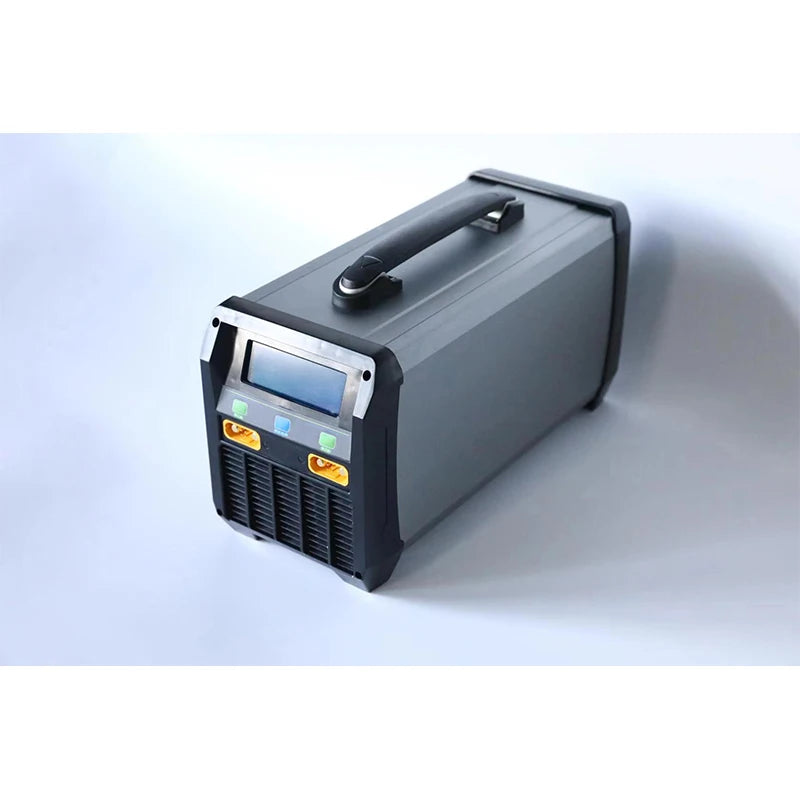 The text describes key specifications of three battery chargers (L6025, L6025P, and L6055) including input voltage, charging current, equalizing current, static power consumption, and more.