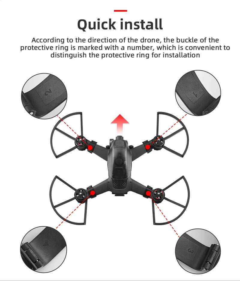 DJI FPV Propeller Guard Lens Cover Cap Antenna Signal Extender Landing Gear Propeller Box for DJI FPV Comb Drone Accessories 34 DJI FPV Propeller, quick install According to the direction of the drone, the buckle of the protective ring is marked