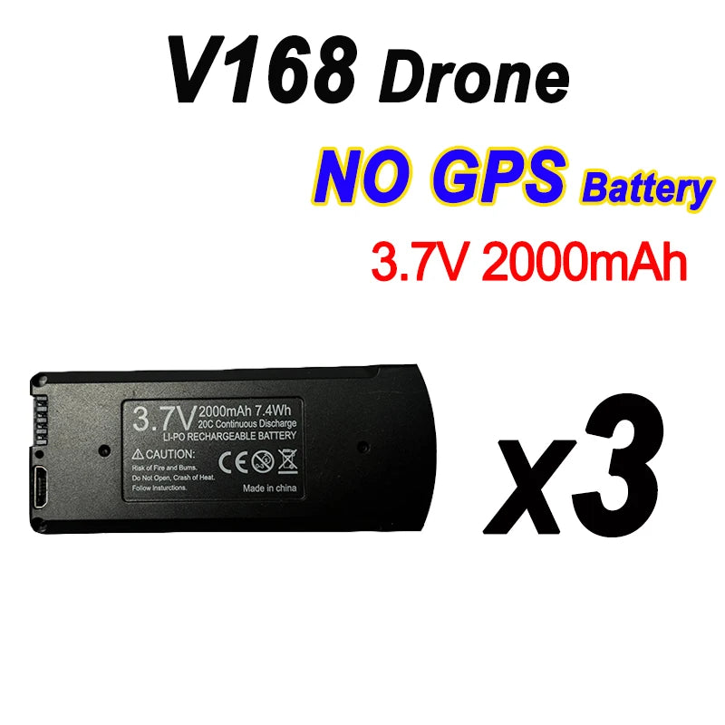 Original V168 Drone Battery, 7.4V, 3000mAh (2000mAh), Pro Max drone accessory.