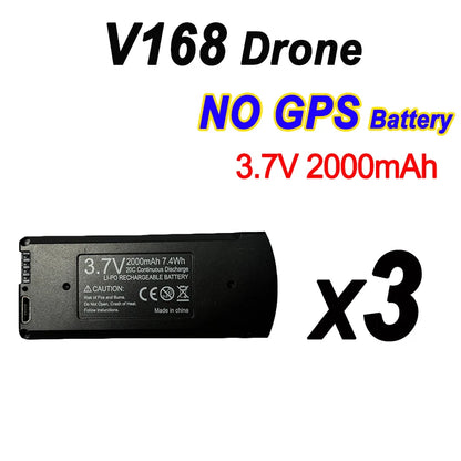 Original V168 Drone Battery, 7.4V, 3000mAh (2000mAh), Pro Max drone accessory.