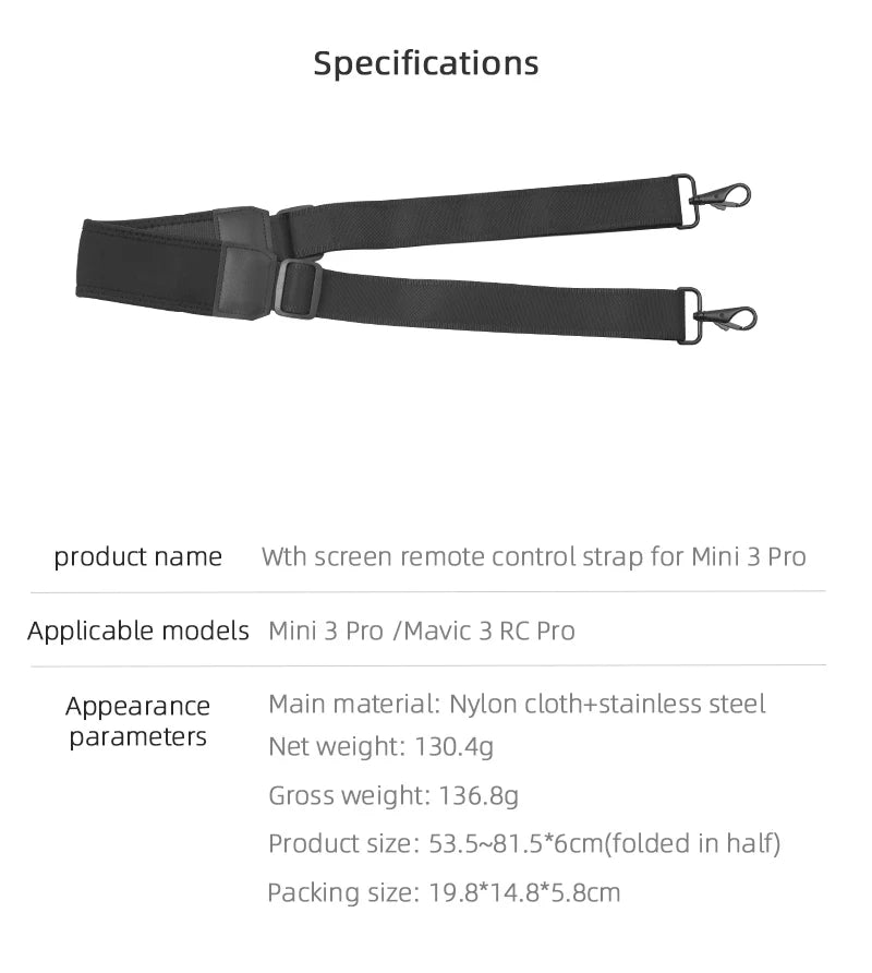 Remote Controller Lanyard Neck Strap, Specifications product name Wth screen remote control strap for Mini 3 Pro Applicable models Mini