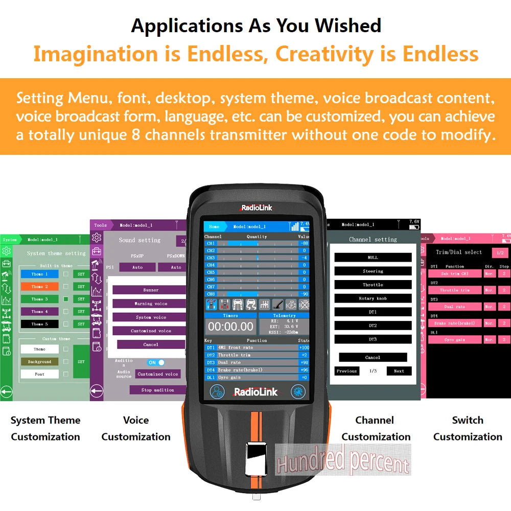Radiolink RC8X 2.4G 8 Channels Radio Transmitter, 8 channels transmitter can be customized without one code t0 modify . you can achieve