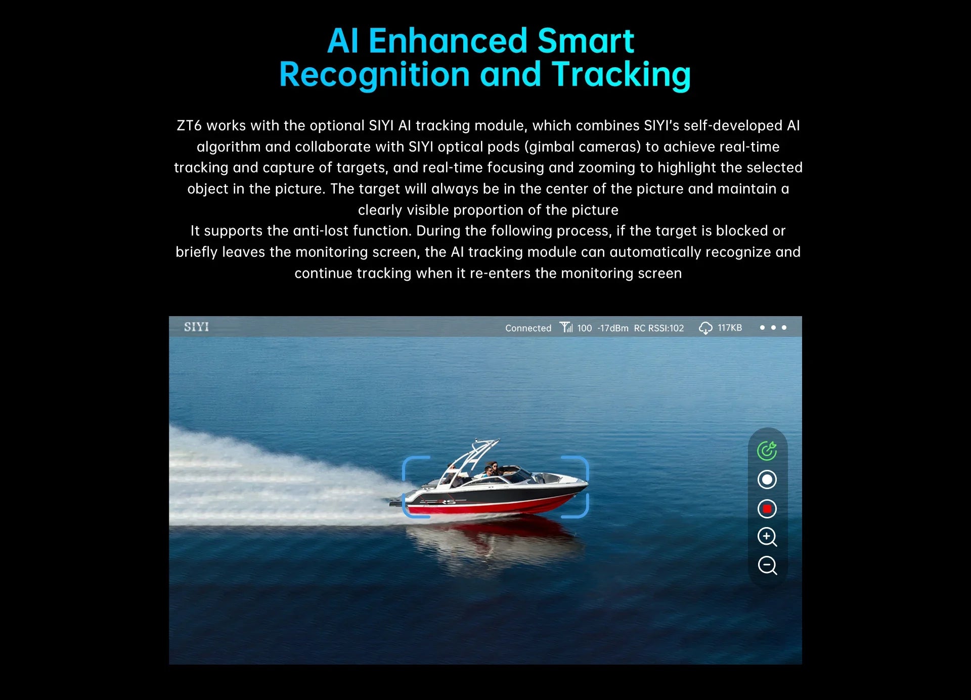 SIYI ZT6 Mini Dual Sensor Optical Pod, Advanced AI-powered surveillance camera with real-time tracking and zooming capabilities.