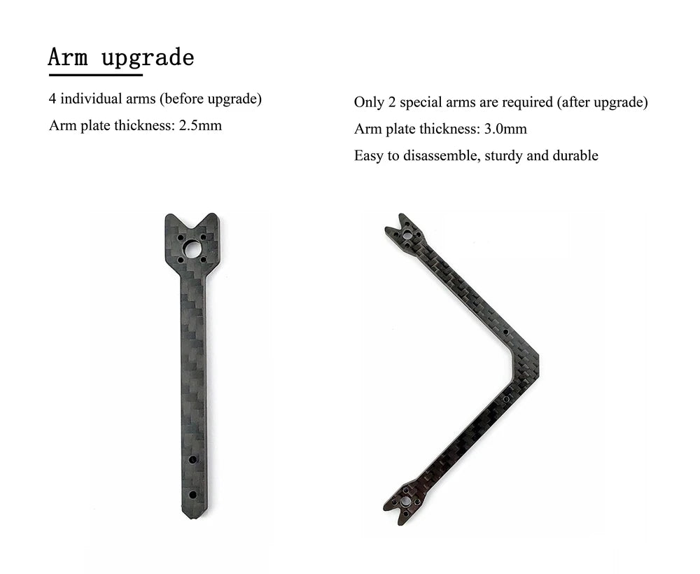 DarwinFPV Baby Ape/Pro/V2 FPV Drone - Flight Control Quadcopters 142mm 3 Inch F4 OSD 15A AIO BLHeli_S Dshot600 40CH 200mW 700TVL 6 DarwinFPV Baby Ape/Pro/V2 FPV Drone, Arm upgrade 4 individual arms (before upgrade) Only 2 special arms are required (after upgrade)