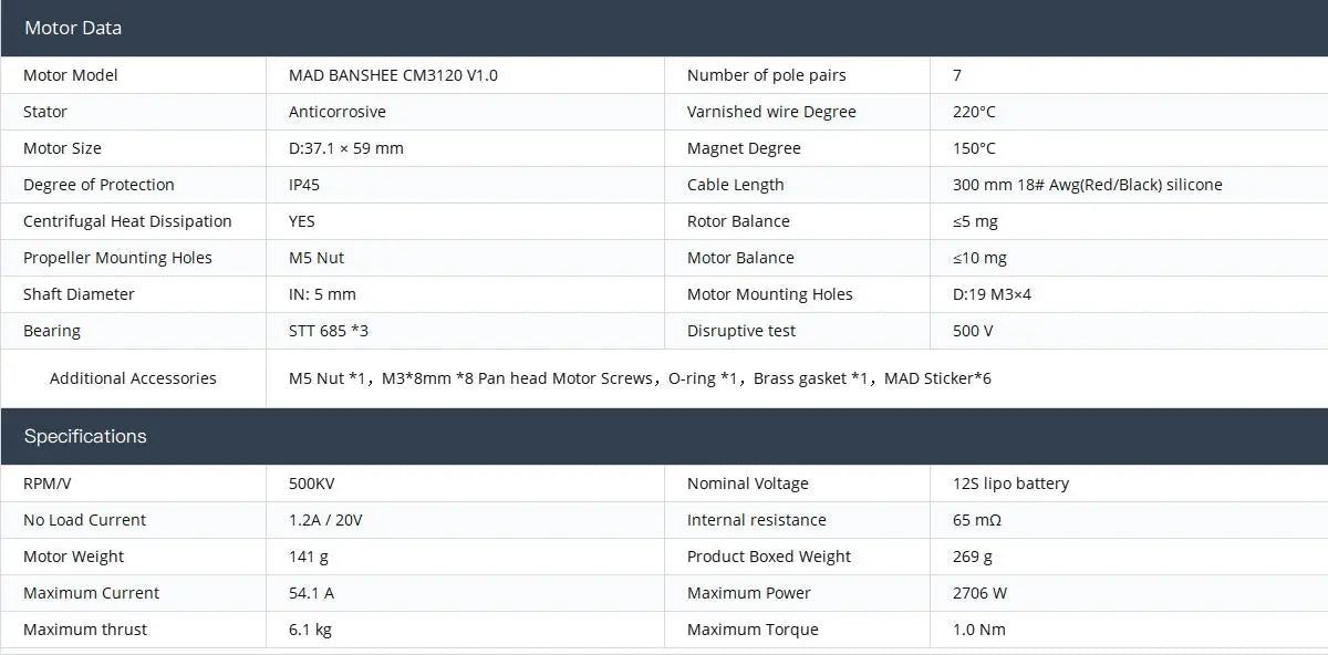MAD CM3120 BANSHEE Brushless Motor, High-performance brushless motor for MAD CM3120 Banshee drone, providing efficient and reliable power.