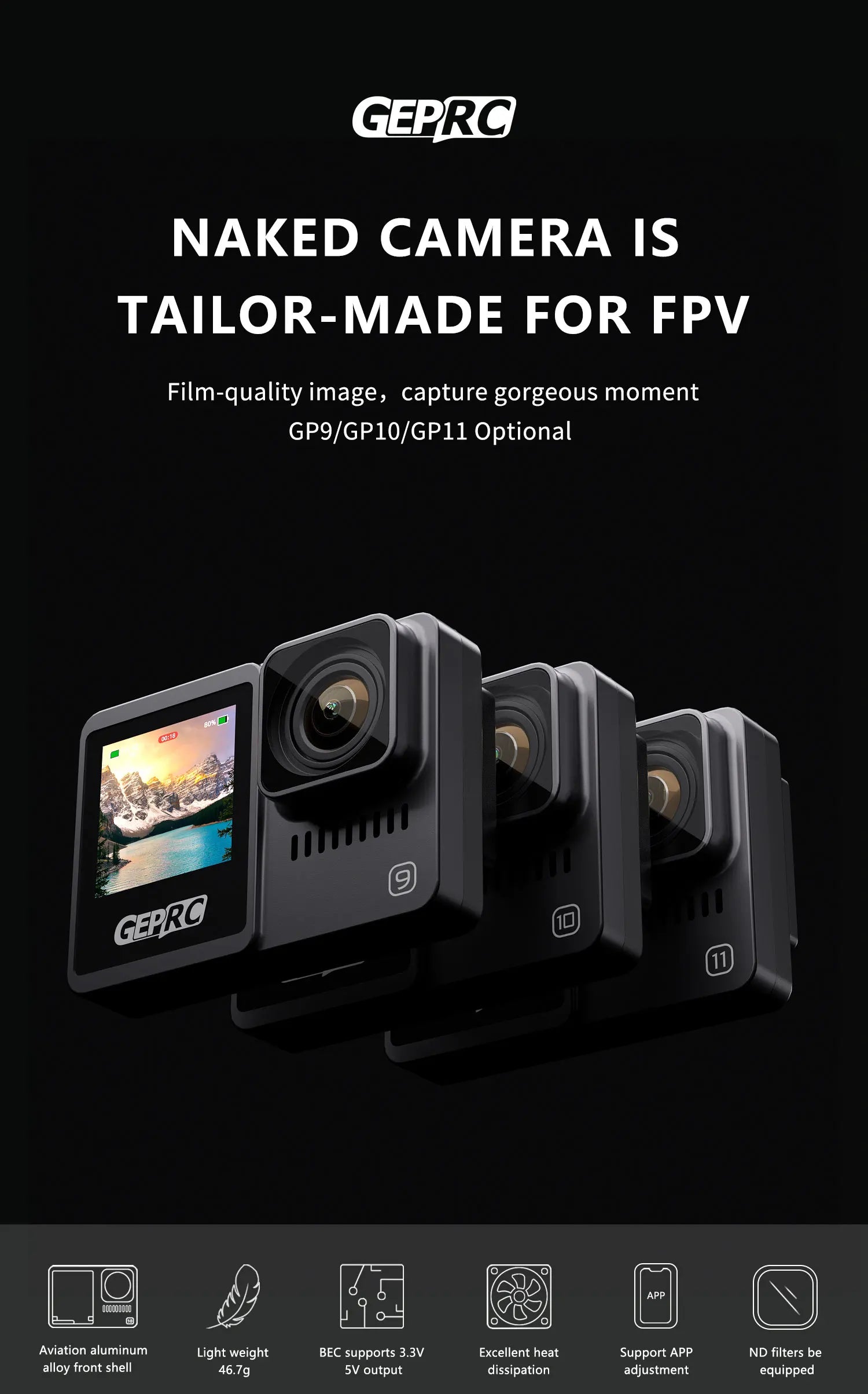 GEPRC Naked Camera GP11 - Full Action Camera GP9/GP10/GP11 Ultimate Fpv 4K 5K Suitable for CineLog 35 Cinebot MAKE5 RC FPV Drones 14 GEPRC Naked Camera, GEPRC NAKED CAMEERA IS TAILOR-MADE FOR FP