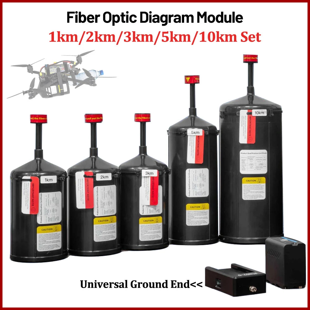 Fiber optic module set for 1-10km range, universal ground end, anti-interference, supports TTL/S.BUS, single-mode link for stable drone signal transmission.