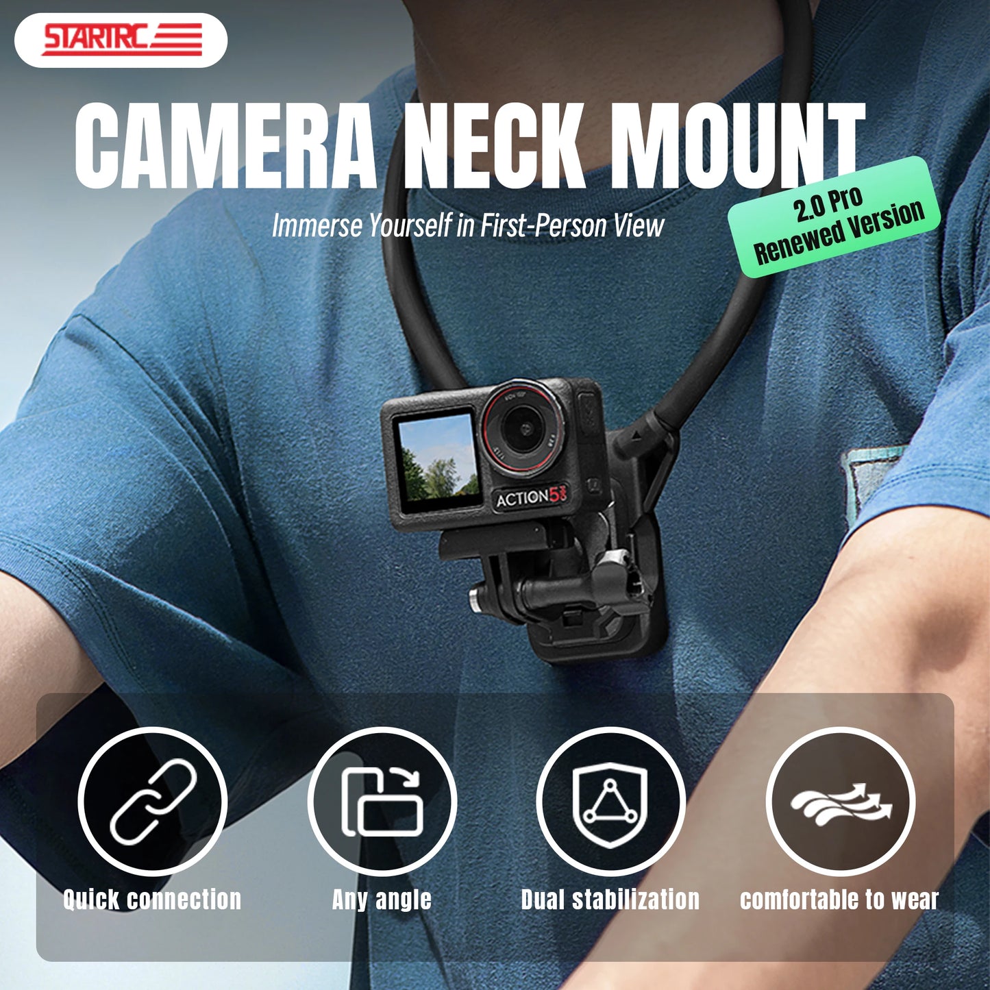 STARTRC Neck Hanging Mount Bracket, STARTRC Camera Neck Mount 2.0 Pro offers quick connection, adjustable angles, dual stabilization, and comfortable hands-free shooting.