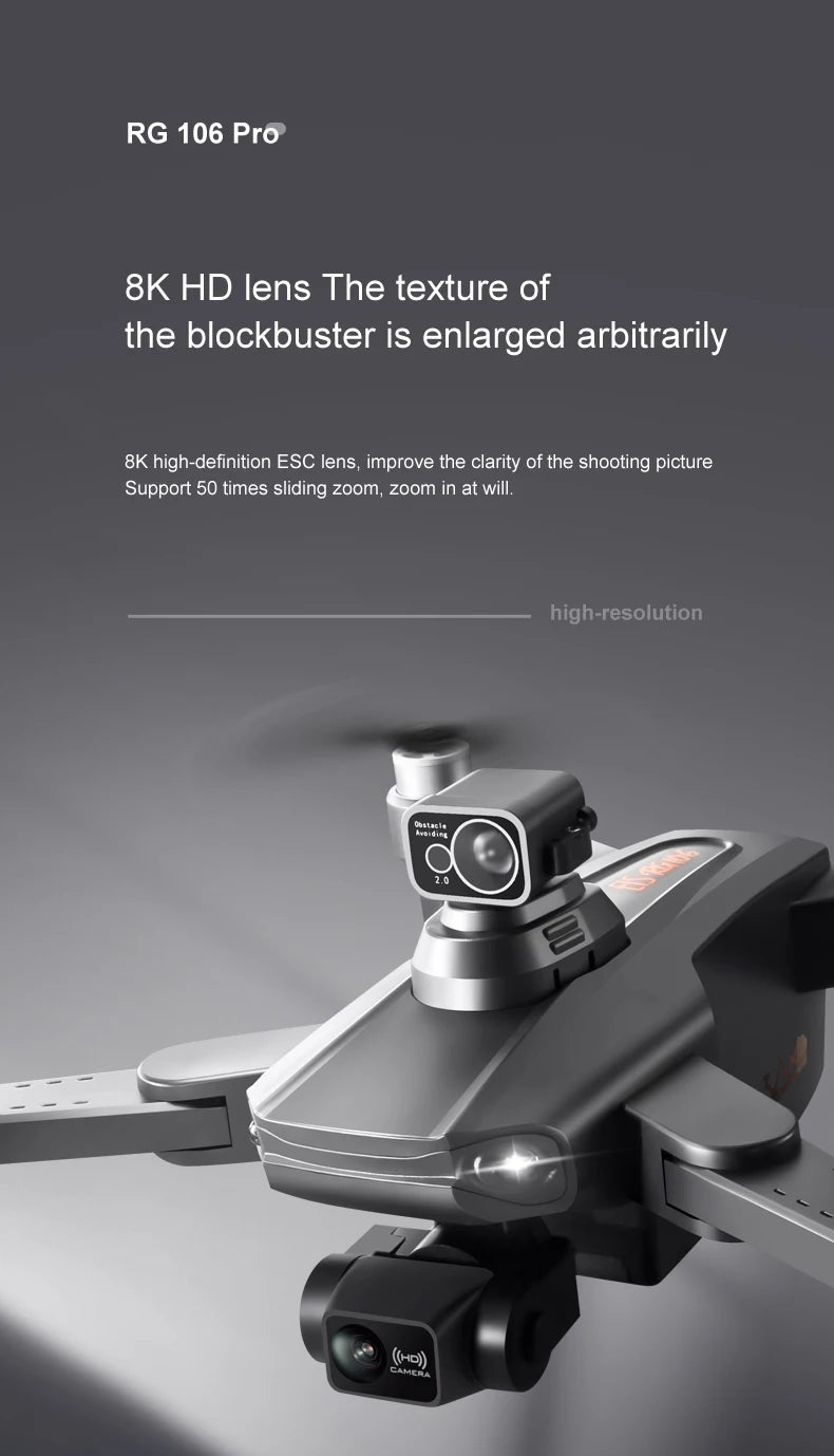 RG106 MAX Drone - Professional GPS 6K HD Dual HD Camera with 3-Axis Gimbal FPV Obstacle Avoidance Brushless Foldable Quadcopter Toys Professional Camera Drone 36 RG106 MAX Drone, RG 106 Pro 8K HD lens The texture of the blockbuster is enlarged