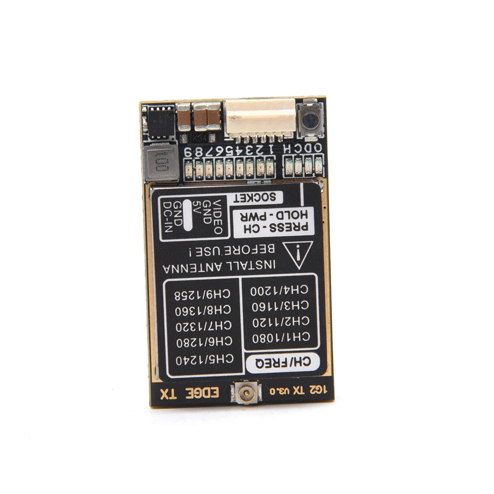 1.2GHz 1.3GHz 1.6W 9CH VTX, FPV transmitter module for RC drones with adjustable frequency and power settings.