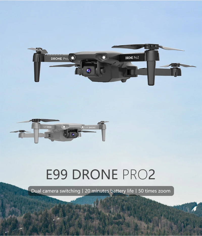 XKJ  E99 RC Mini Drone, Sena Oasho o E99 DRONE PRO2 Dual camera switching 20 minutes