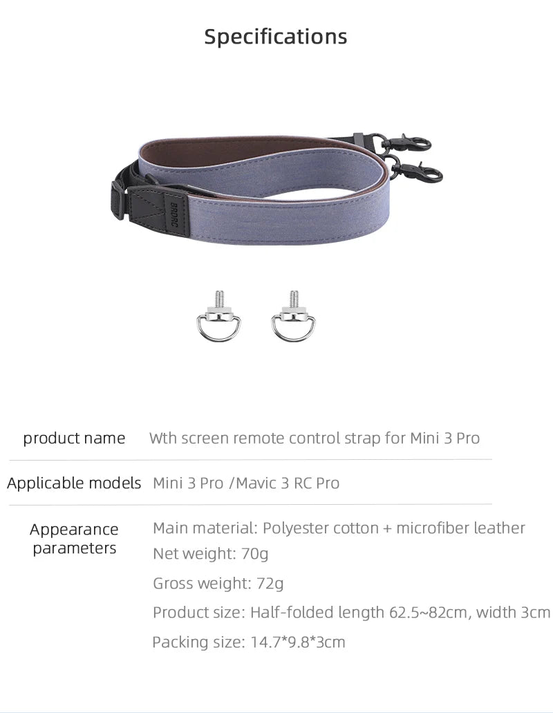 Remote Controller Lanyard NeckStrap, Specifications 3 product name Wth screen remote control strap for Mini 3 Pro Applicable models