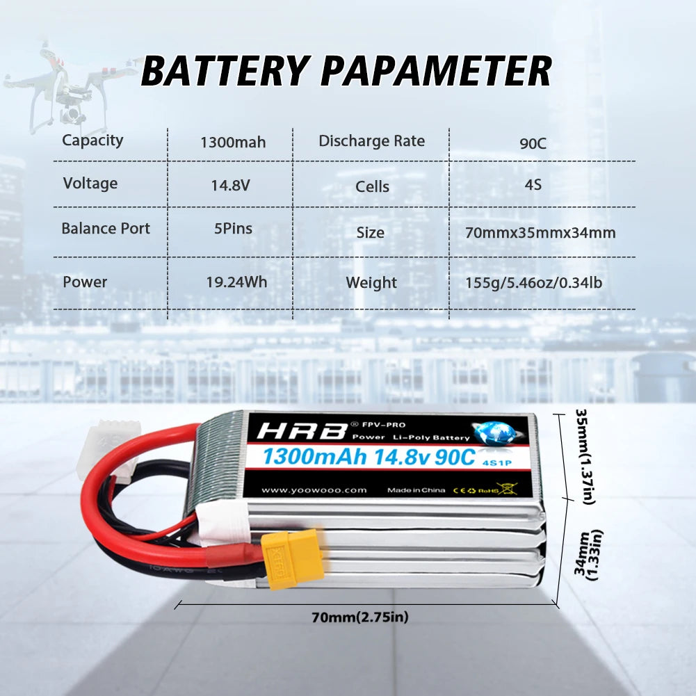 2PCS HRB Lipo Battery 4S 6S 14.8V 22.2V 1300mah 1500mah 1800mah 2200mah 90C 100C With XT60 For RC FPV Quadcopter Drone Airplane 10 2PCS HRB Lipo Battery, BATTERY PAPAMETER Capacity 1300mah Discharge Rate