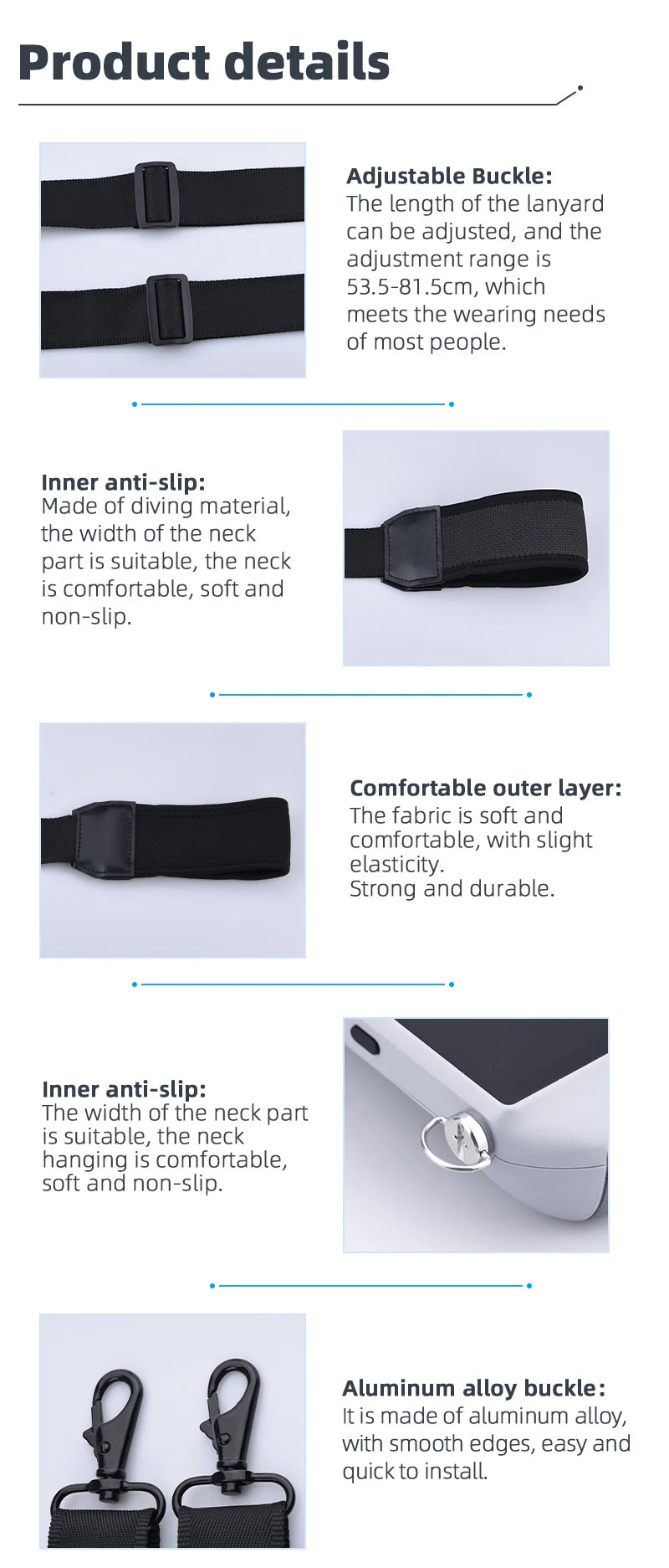 Remote Controller Lanyard Neck Strap for DJI Mini 3 Pro/Mavic 3 Safety Strap Belt for DJI RC Pro/DJI RC Drone Accessories 18 Remote Controller Lanyard Neck Strap, the length of the lanyard can be adjusted, and the adjustment range is 53.5-