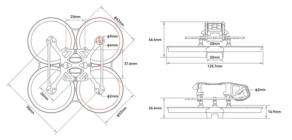 BETAFPV Pavo20 Brushless BWhoop Frame, this Pavo20 quadcopter only supports 3S batteries .