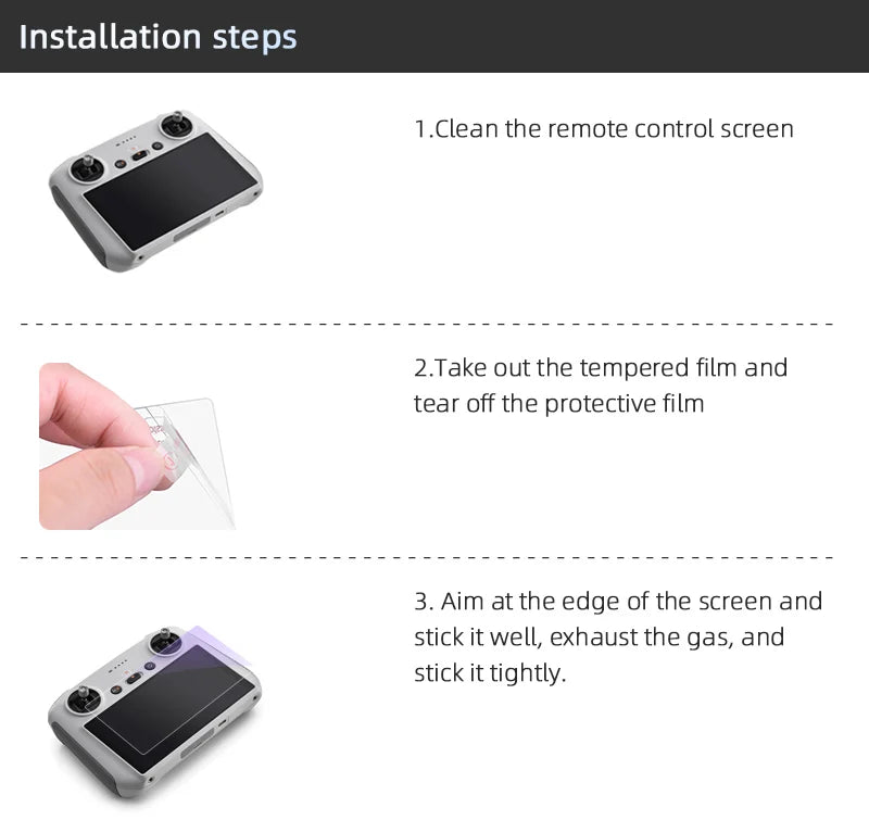 Anti-UV Tempered Glass Film for DJI Mini 3 PRO Remote Control With Screen HD Film Protective Film Anti-Scratch Accessories 16 the remote control screen needs to be cleaned . the tempered film must be removed .
