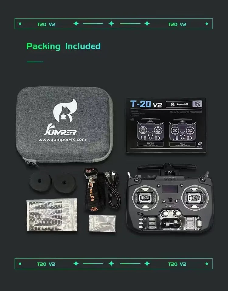 Jumper T20S T20 V2 - 2.4G 915MHz 1W RDC90 HALL VS-M Full Size Radio Remote Control Edgetx ELRS 24 Jumper T20S T20 V2, T20 V2 Packing Included T-20vz Laeratiltd J