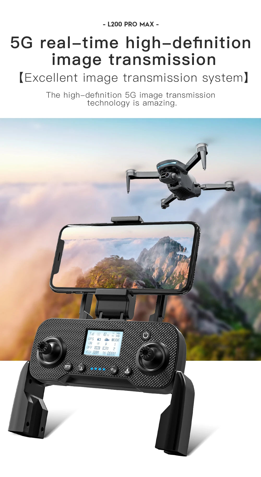 L200 PRO MAX Drone, High-tech drone captures 4K video with live 5G transmission, precise flight control, and advanced obstacle avoidance.