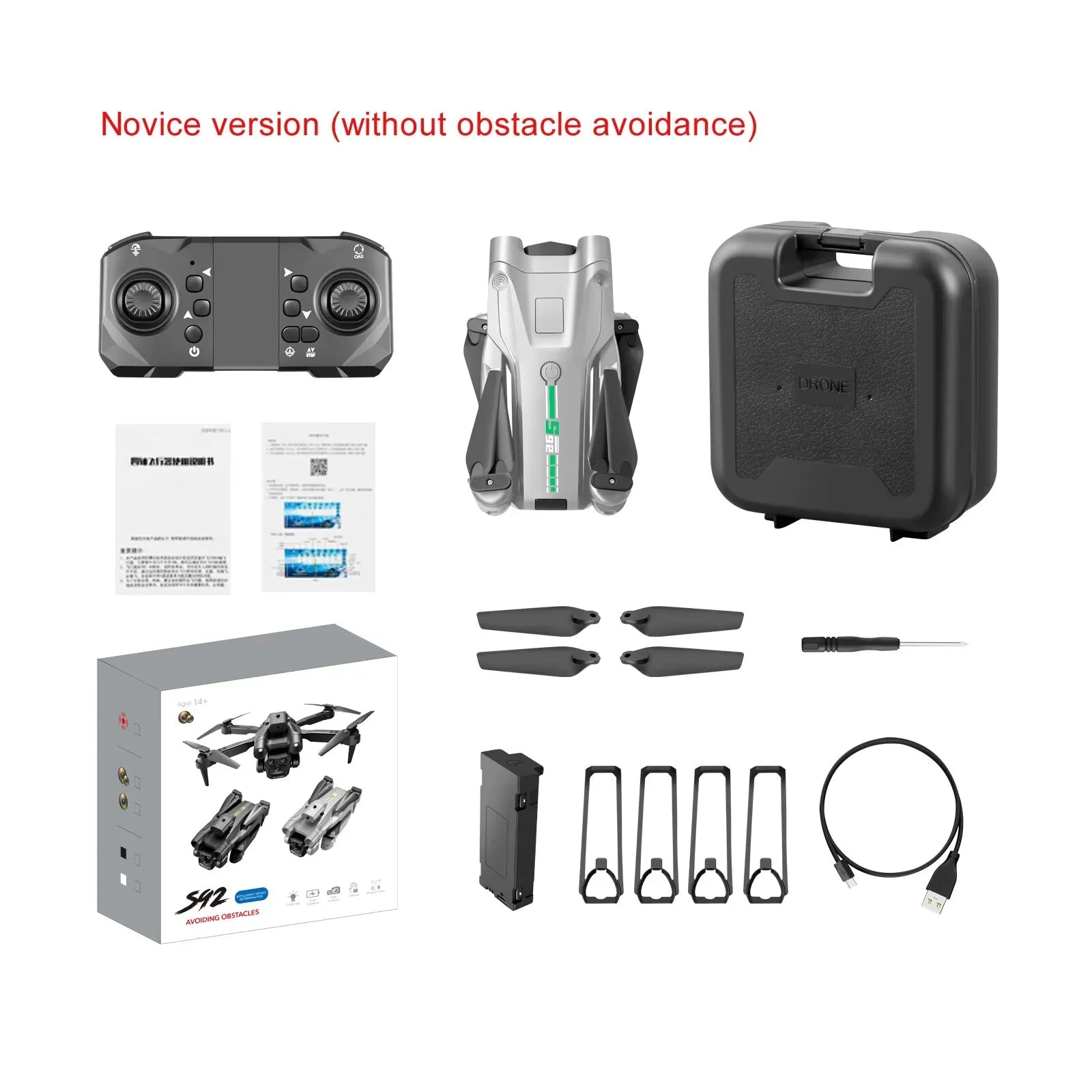 S92 Drone - HD 4K Camera Drone with High Grip, Foldable, Mini RC, WiFi, Aerial Photography, Four-wheel Vehicle, Toys, Helicopter Camera 34 S92 Drone, novice version (without obstacle avoidance) drone mtal,z
