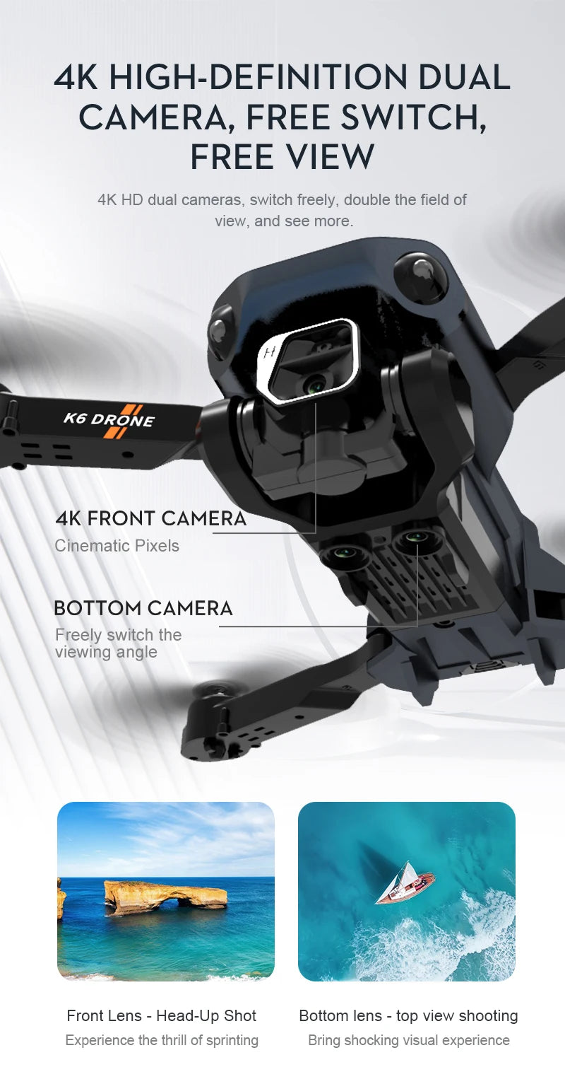 NEW K6 Drone Professional 4K HD Camera Mini Drone Optical Flow Localization Three Sided Obstacle Avoidance Quadcopter Toy Gift 40 NEW K6 Drone, 4k high-definition dual camera, free switch, free