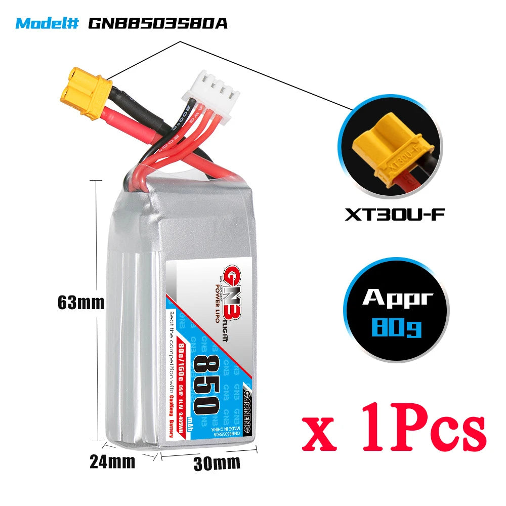 GaoNeng GNB 2S 3S 4S 6S 850mAh 80C LiPo Battery For FPV Drone