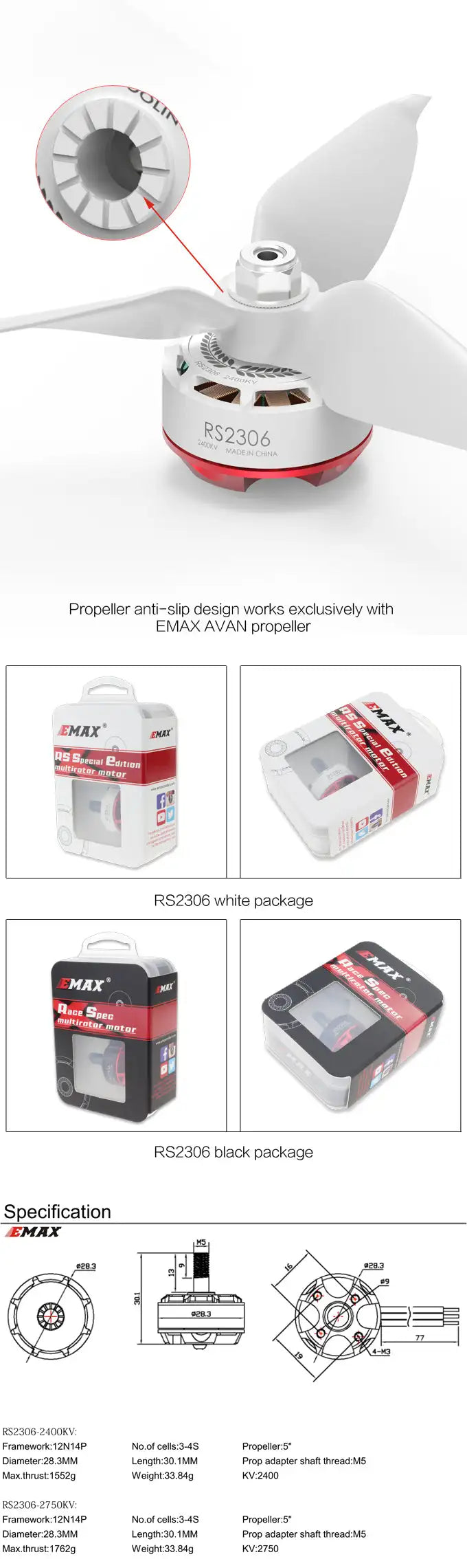 MADE CHNA Propeller anti-slip design works exclusively with EMAX AV