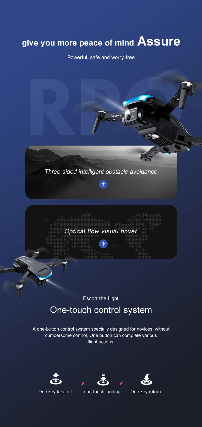 2024 NEW RG107 Drone, Optical flow visual hover Escort the flight One-touch control system specially designed for