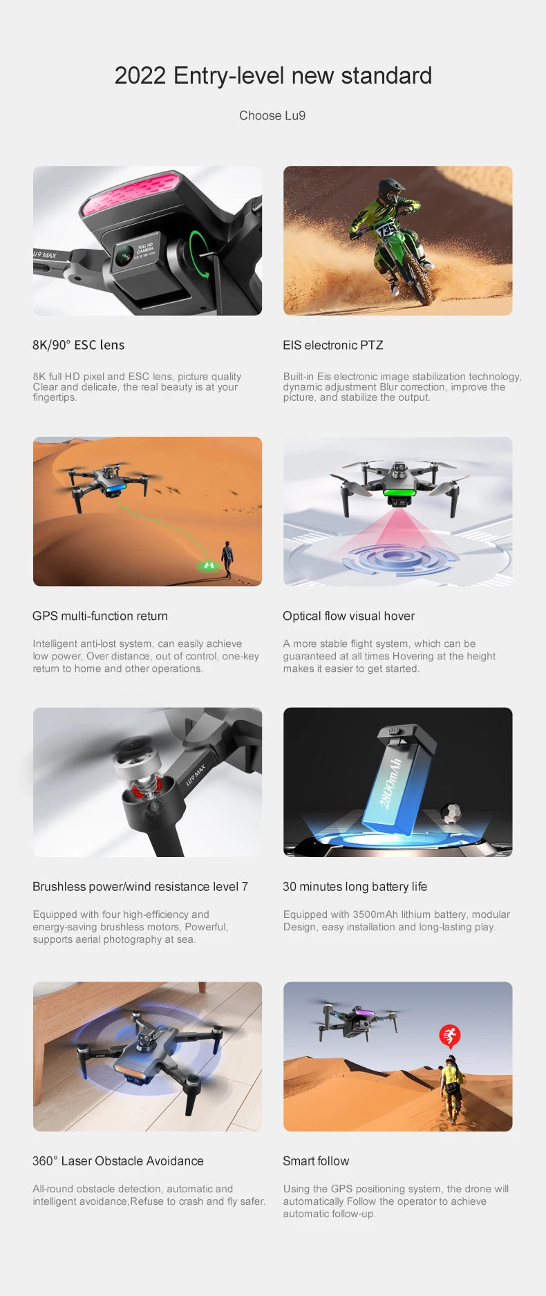 LU9 Max GPS Drone, choose Lug Wa a 8k/g0" ESC lens EIS electronic image