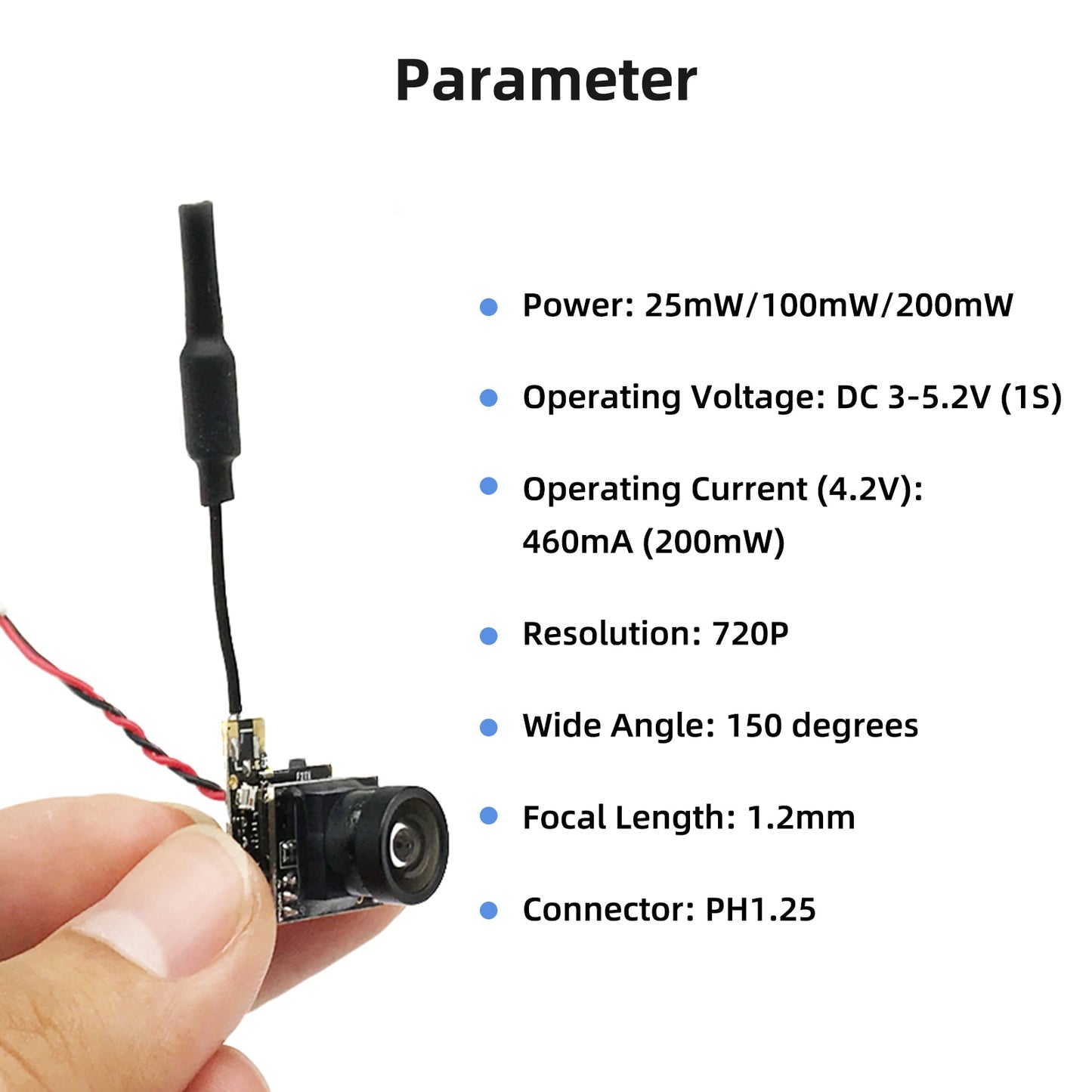 EWRF 800TVL Micro Camera, Parameter Power: 25mW/IOOmW/2OOmw Operating Voltage