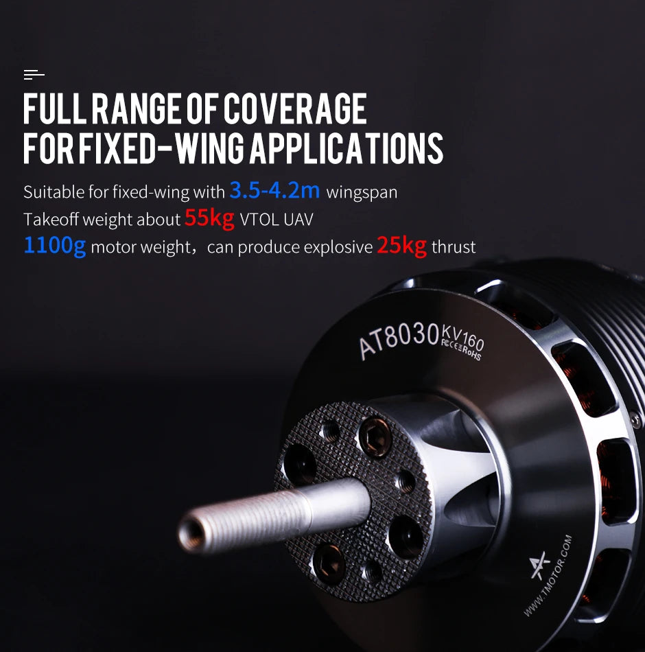 T-MOTOR AT8030 85CC KV160/KV190 AT80 Brushless Drone Motor Series Power And Balanced Excellent Control 9 T-MOTOR, FULLRANCE OF COVERACE FORFIXED-WINC APPLICA T